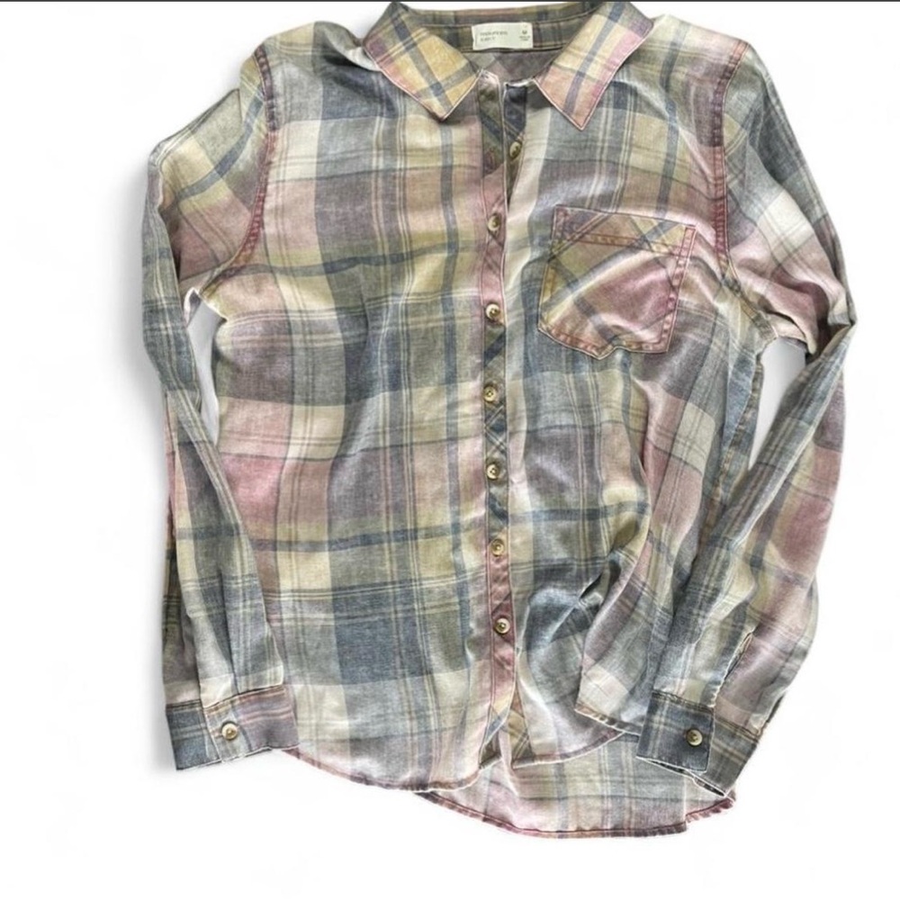 Maurices Pastel Plaid Button-Down Shirt in Pink, Blue & Cream